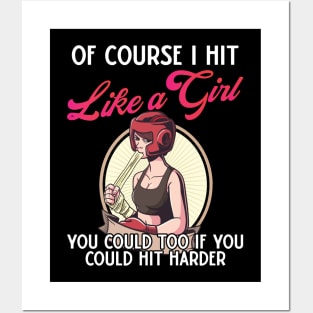 Of Course i hit Like a Girl Vintage Boxer Boxing Gloves Posters and Art